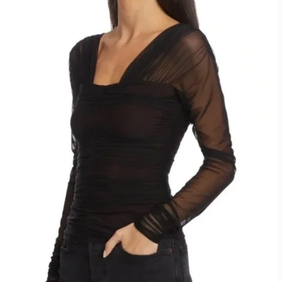 A.L.C. Tops - A.L.C  Black Jackie Mesh Long Sleeve Top Blouse ruched sheer whimsigoth fairy M
